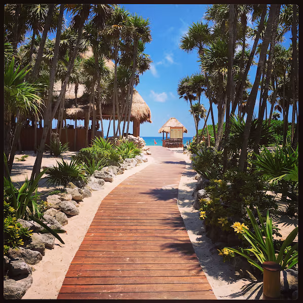 Paradise Beach near Secrets Maroma Beach Riviera Cancun with soft white sand and clear blue Caribbean water
